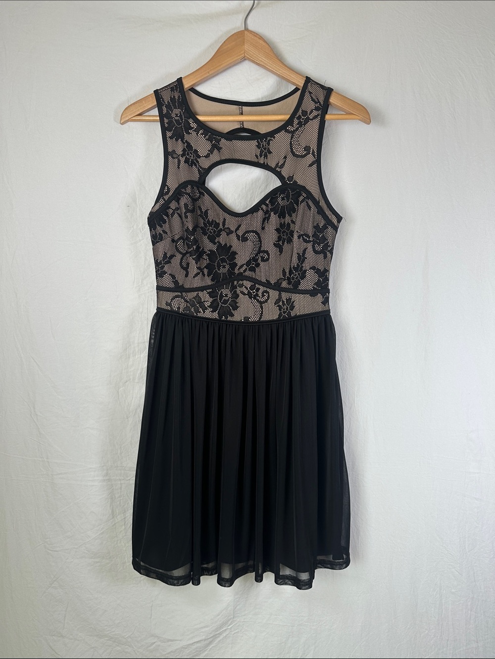 Sleeveless Black Lace Overlay Mini Dress with Cutout Bodice